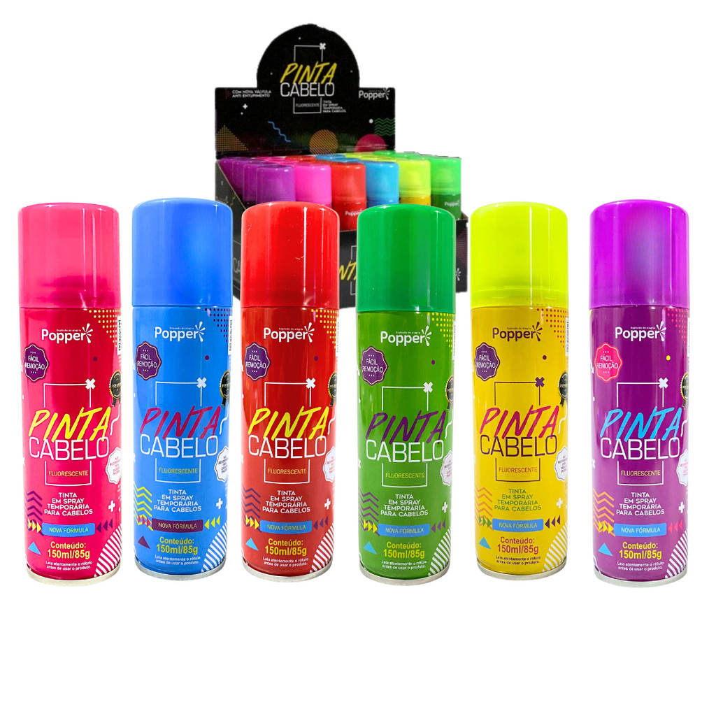 Kit 6 Tinta Spray Pinta Cabelo Temporária Várias Cores Popper