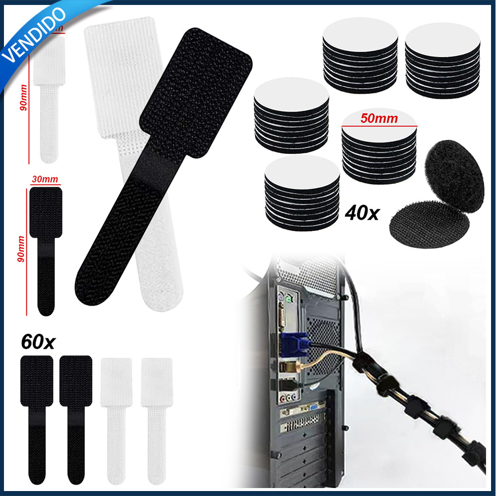 100x fechos de velcro Gestão de fios com suporte adesivo Velcro redondo
