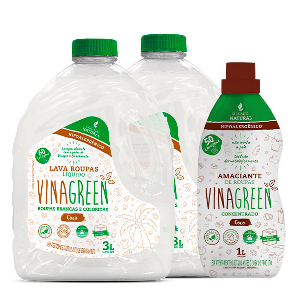 Kit Vinagreen 2 Lava Roupas Coco 3 l + 1 Amaciante Concentrado Coco 1 L em Oferta na Shopee
