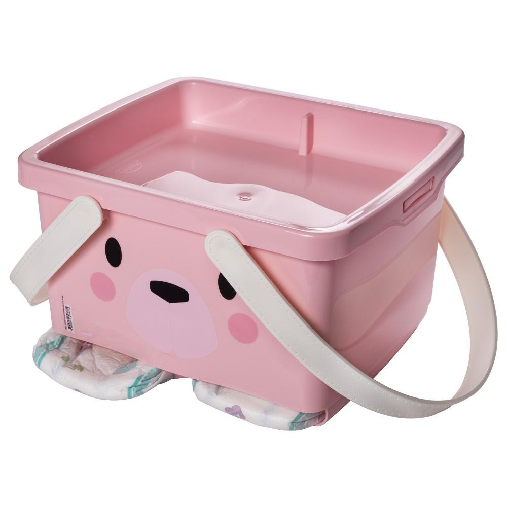 Caixa Porta Fraldas Enxoval Trocador Bear Rosa Plasútil - Mom & Baby