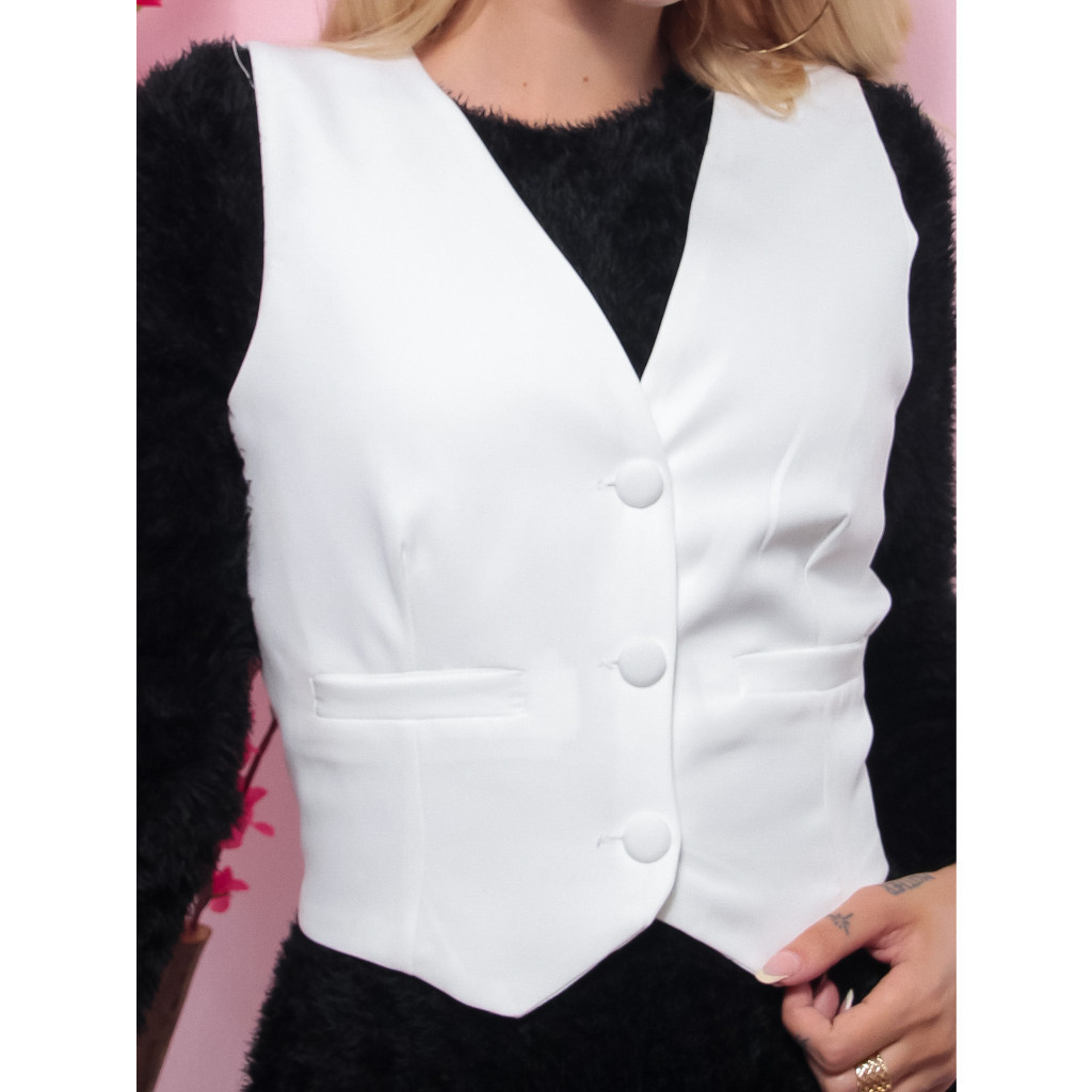 Colete curto alfaiataria feminino Premium 4 botoes