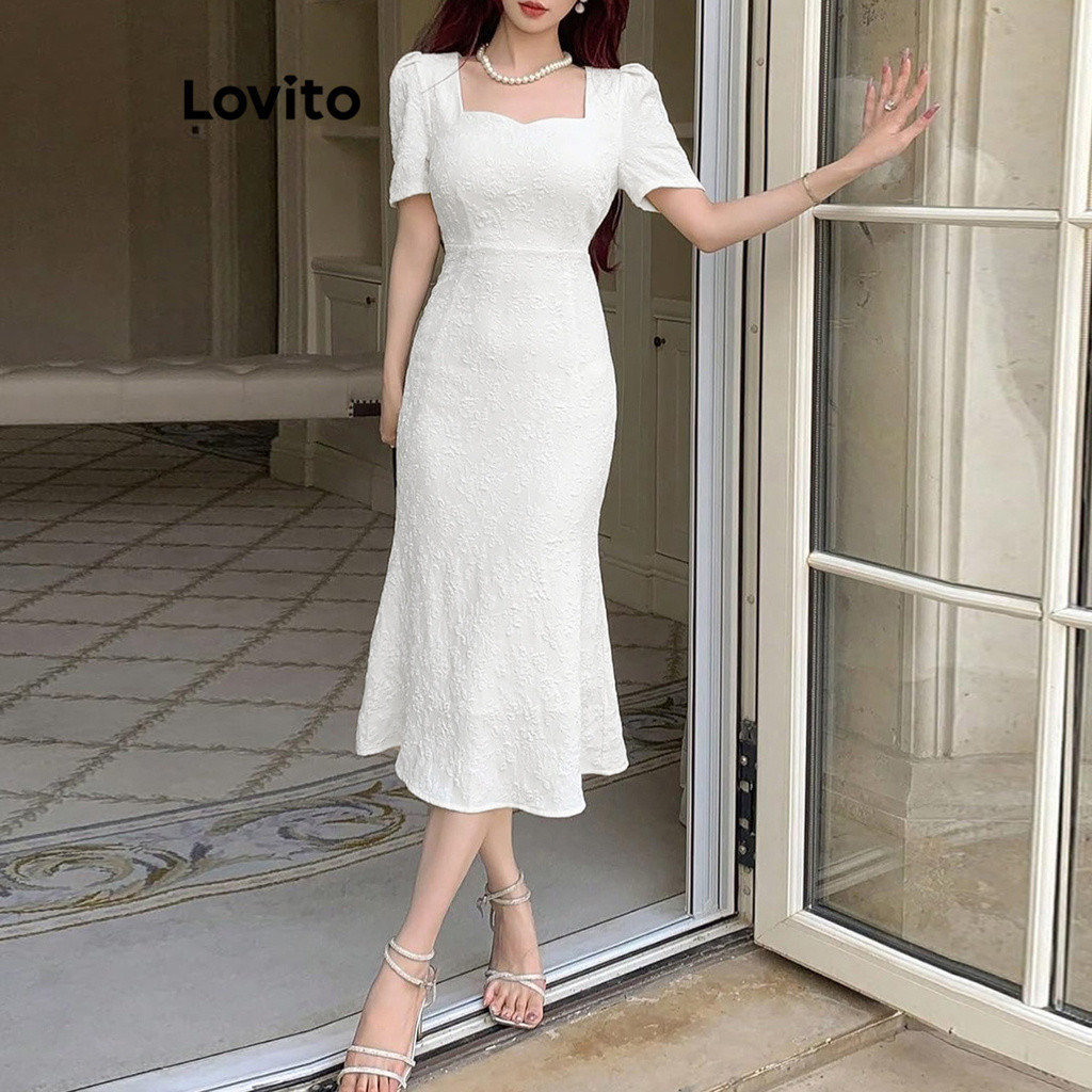 (Trendy) Lovito Vestido Elegante Vestido Floral Jacquard Para Mulheres L104ED616 em Oferta na Shopee