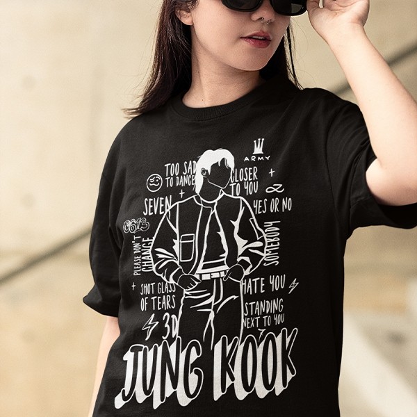 Camiseta JungKook BTS Unissex, Camiseta Preta BTS Kpop 10