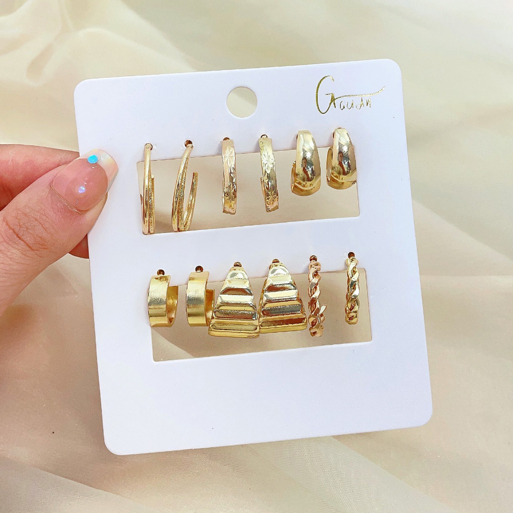 ANA1108 KIT 6  Pares de Minis Argolas Brincos Prata/Dourado-223A - Fashion Accessories