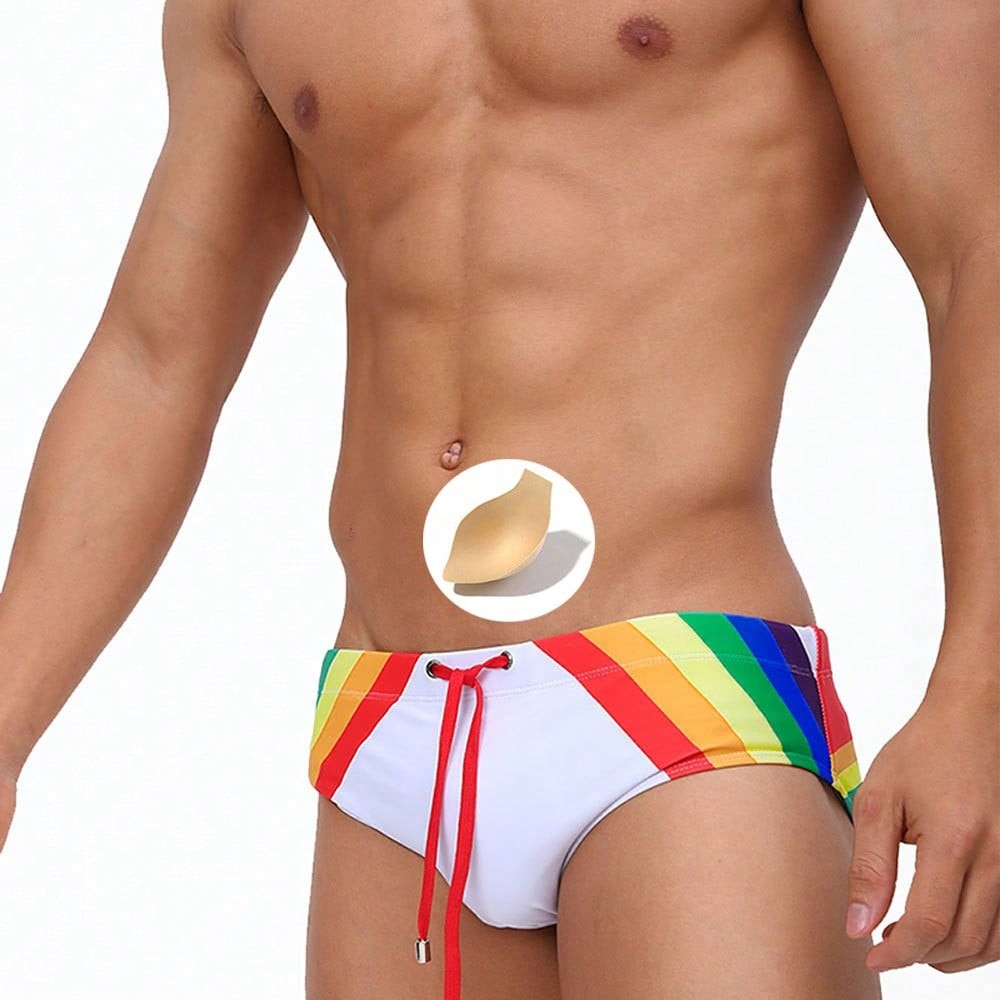 sunga masculino com bojo biquíni sexy  secagem rápida praia   Listrado    Cordão