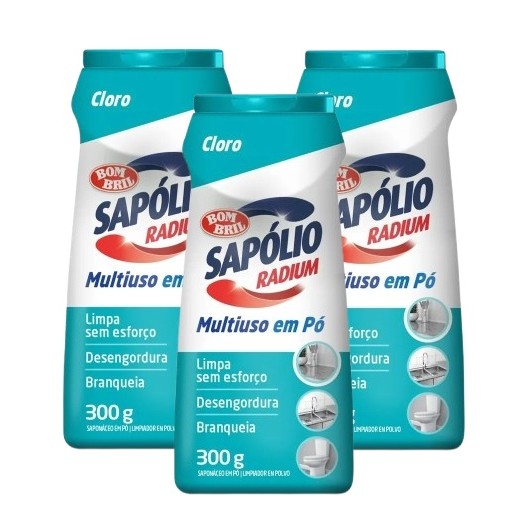 Kit 3 Limpador Sapólio Radium Saponáceo cloro em Pó 300g em Oferta na Shopee