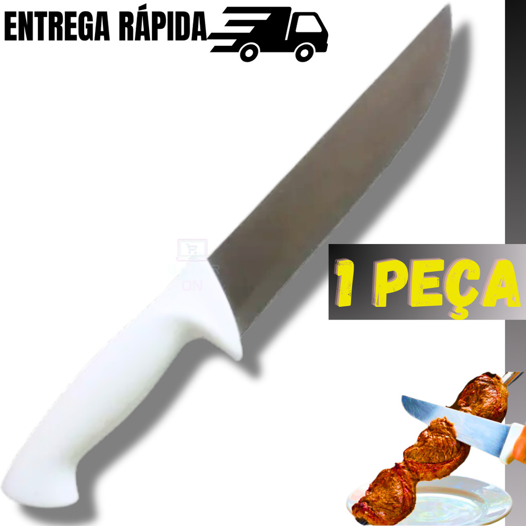 Faca Peixeira De Cozinha Churrasco Peixe Afiada Cabo Branco Ergométrico Profissional Em Aço Inox
