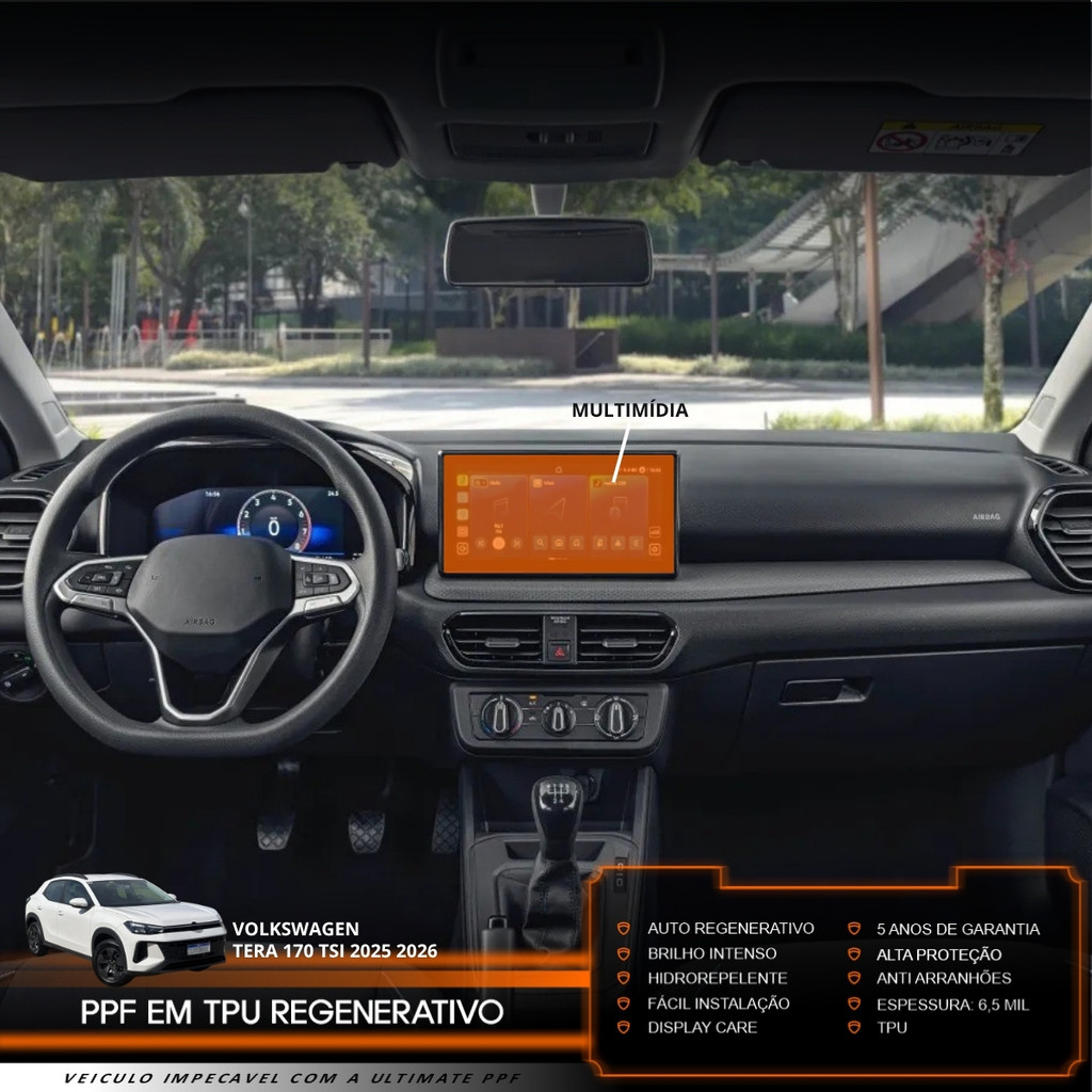 Película PPF Proteção Kit Multimídia VW Tera 170 TSI 2025 2026 Transparente TPU Anti Risco