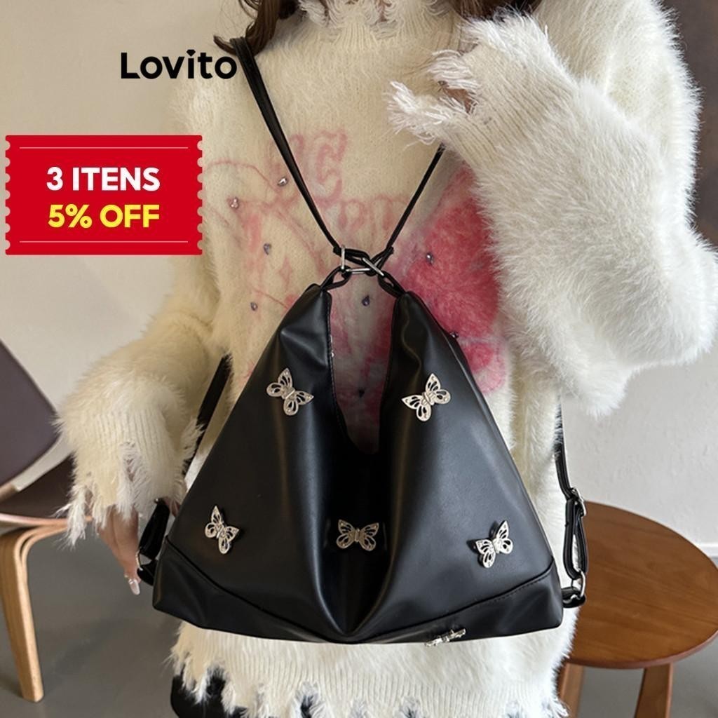 (Trendy) Lovito Bolsa Casual Dia Dos Namorados Borboleta Pequena Bolsa De Ombro Para Mulheres LNA32091 (Preto) - Women Bags