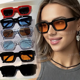 Europeu E Americano Retro Retangular Óculos De Sol Para Mulheres Moda Ins Quadrado Pequeno Quadro Multicolorido Neutro R em Oferta na Shopee