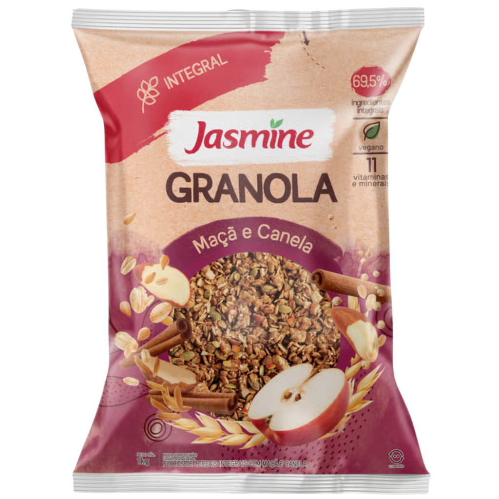 Granola Integral Maçã e Canela 1Kg- Jasmine em Oferta na Shopee