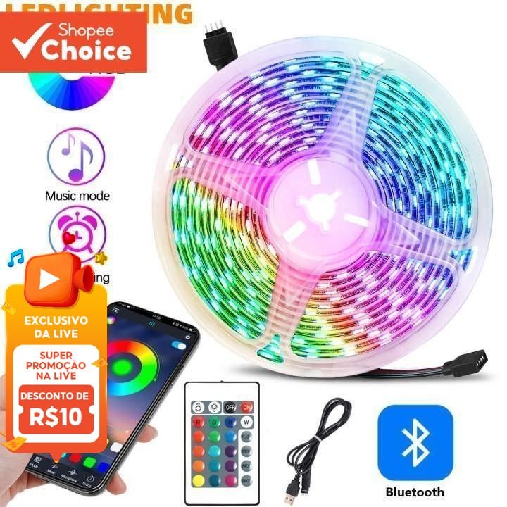 Fitas de LED USB 5050 RGB com 16 cores, controle remoto, ideais para decorar quartos, sala...