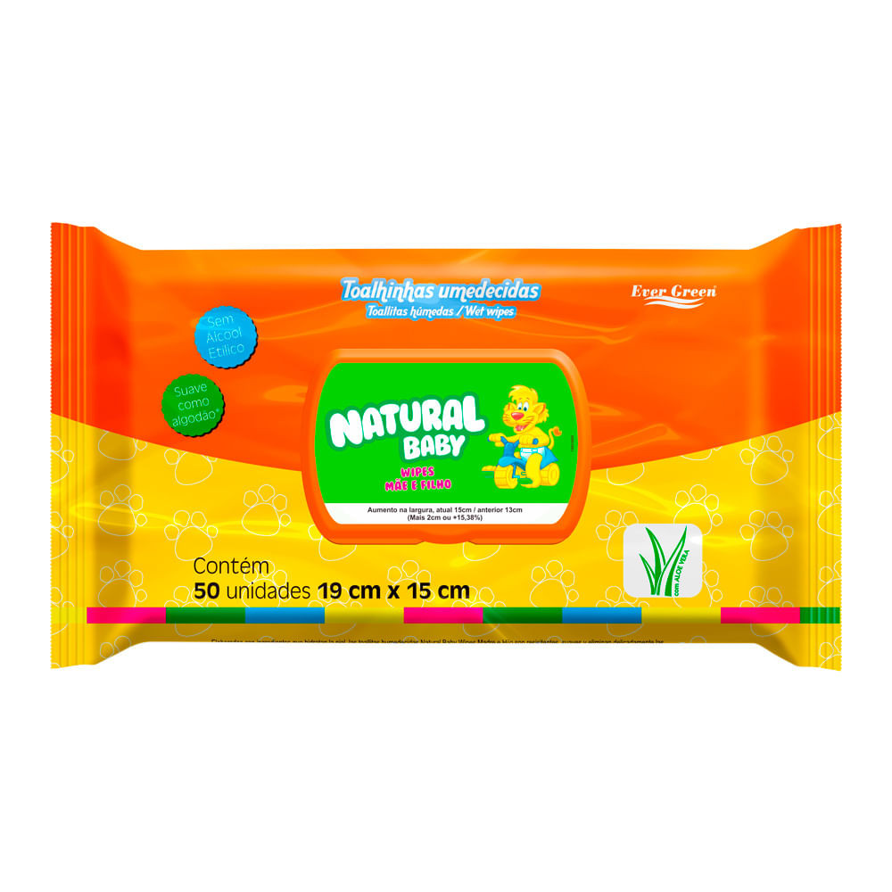 Toalha Umedecida Natural Baby Wipes 50 Unidades - Mom & Baby