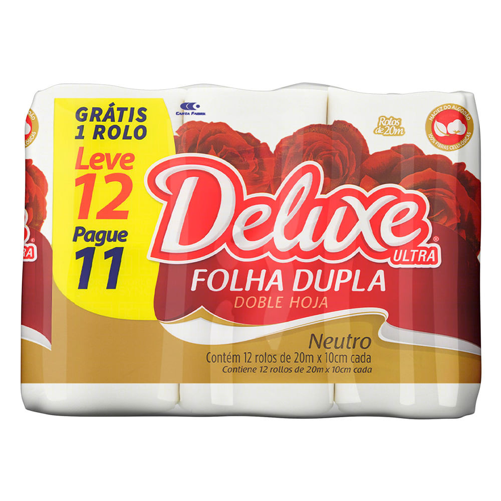 Papel Higiênico Deluxe Folha Dupla Neutro Ultra Leve 12 Pague 11 Unidades - Pets