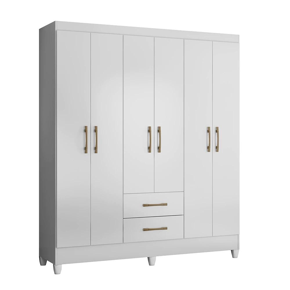 Guarda Roupa Panamá Moval 6 Portas 2 Gavetas Naturale e Branco Organização e Elegância