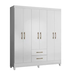 Guarda Roupa Panamá Moval 6 Portas 2 Gavetas Naturale e Branco Organização e Elegância