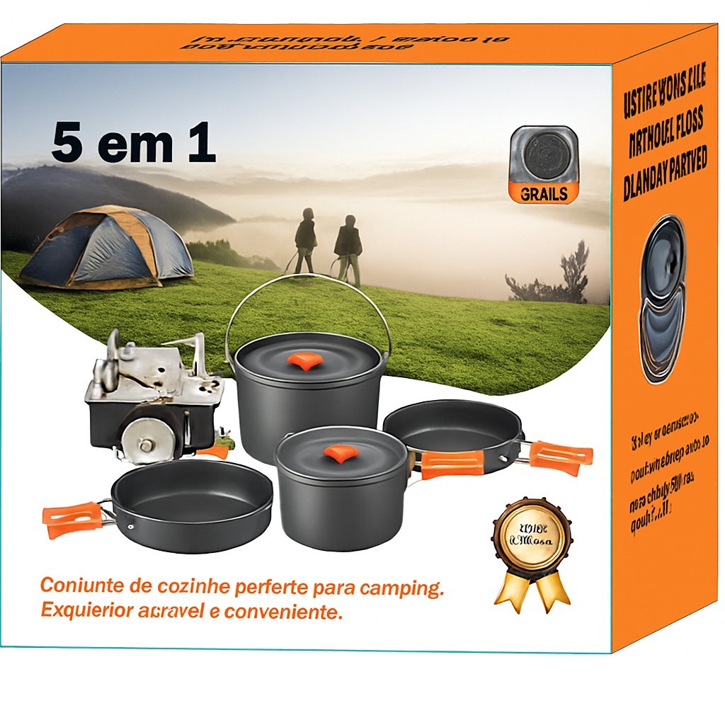 Kit 5 peças Fogão Portátil + Conjunto Com 4 Panelas Para Acampamento E Lazer ao ar Livre. P.HQ