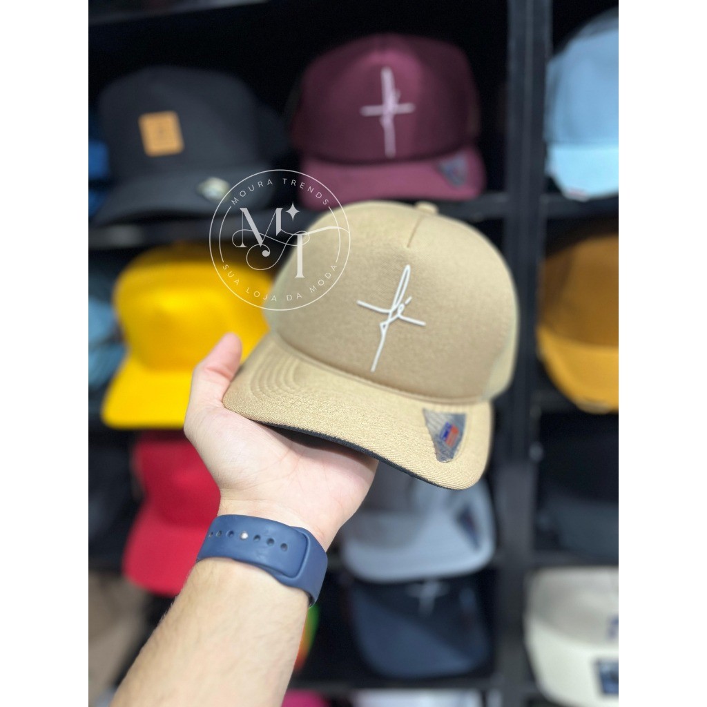Boné Trucker Fé | Estilo 2025 Masculino Feminino Aba Curva Tela Regulável Botoeira - Moda Urbana e Casual