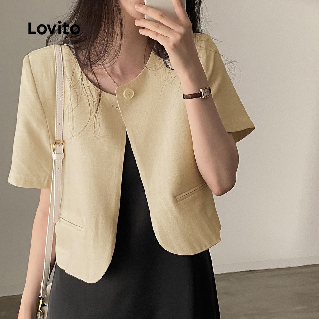 Lovito Blazer Casual Blazer De Botão Liso Para Mulheres LNM69297 em Oferta na Shopee