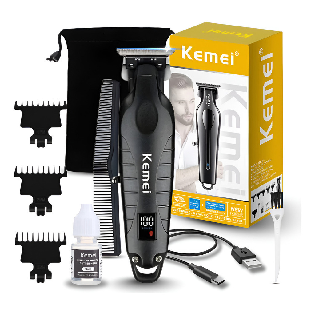 Máquina de Cortar Cabelo Kemei Profissional 0mm Barbeador Sem Fio Bateria 2000MAz Lâmina Ajustável em Oferta na Shopee