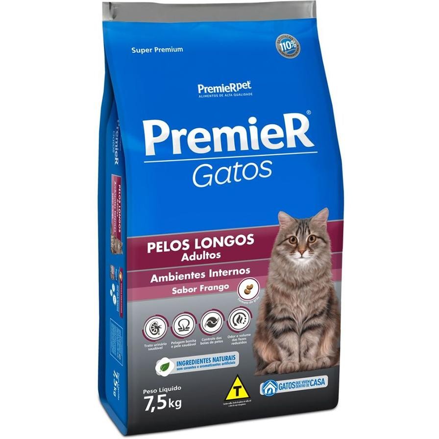 Ração Seca Premier Gatos Ambientes Internos Frango Para Gatos Adultos Pelos Longos em Oferta na Shopee