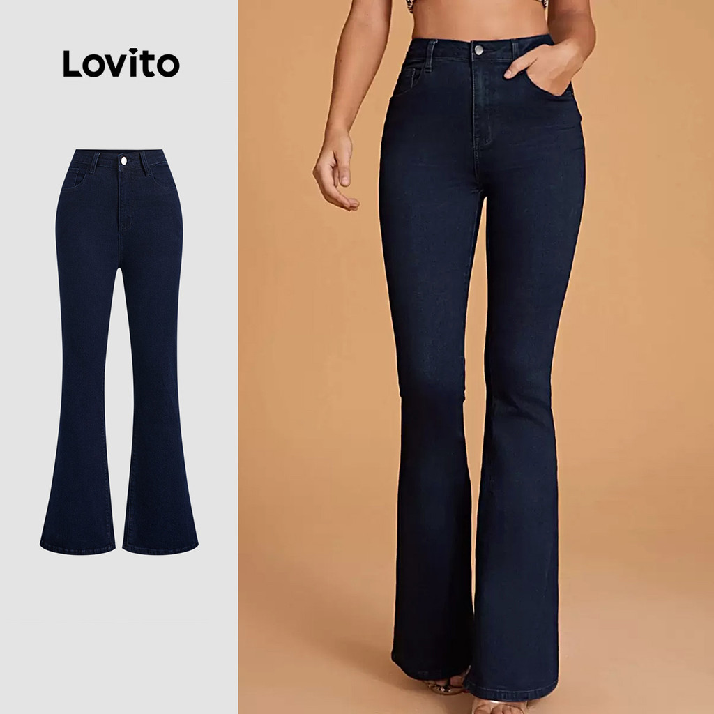Lovito Jeans Elegantes Lavagem a Seco Primavera/verão Jeans Azuis Escuros para Mulheres L143ED139