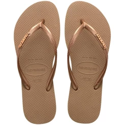 Chinelo Havaianas Slim Logo Metallic Feminino - Bege