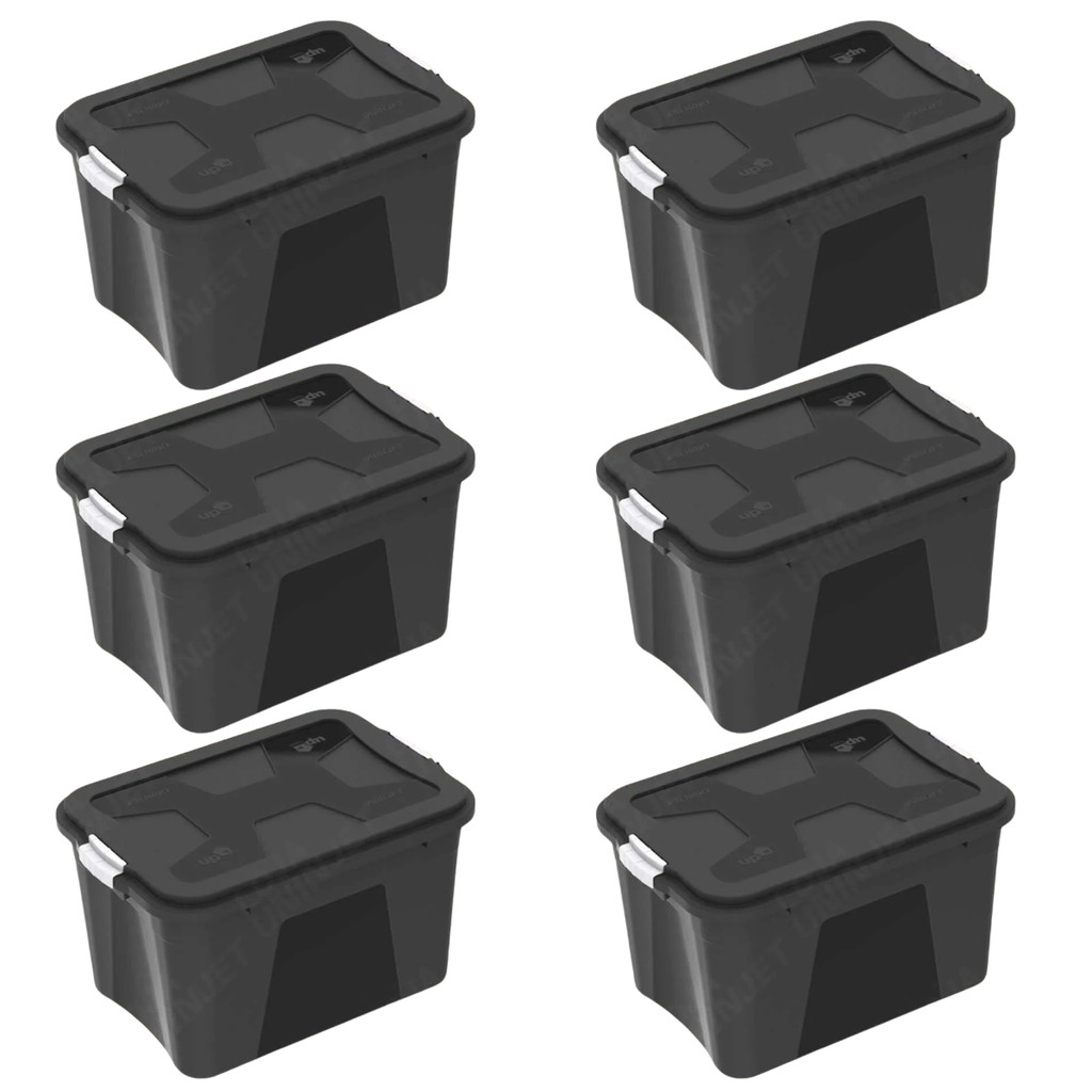CAIXA ORGANIZADORA GRANDE PRETA COM TAMPA E TRAVAS 20 LITROS em Oferta na Shopee