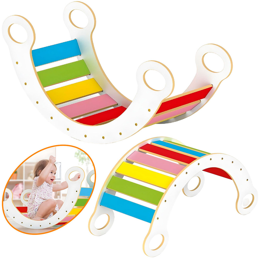 Gangorra Pikler Infantil Colorida Madeira Equilíbrio Brinquedo Educativo Playground Lúdica Junges
