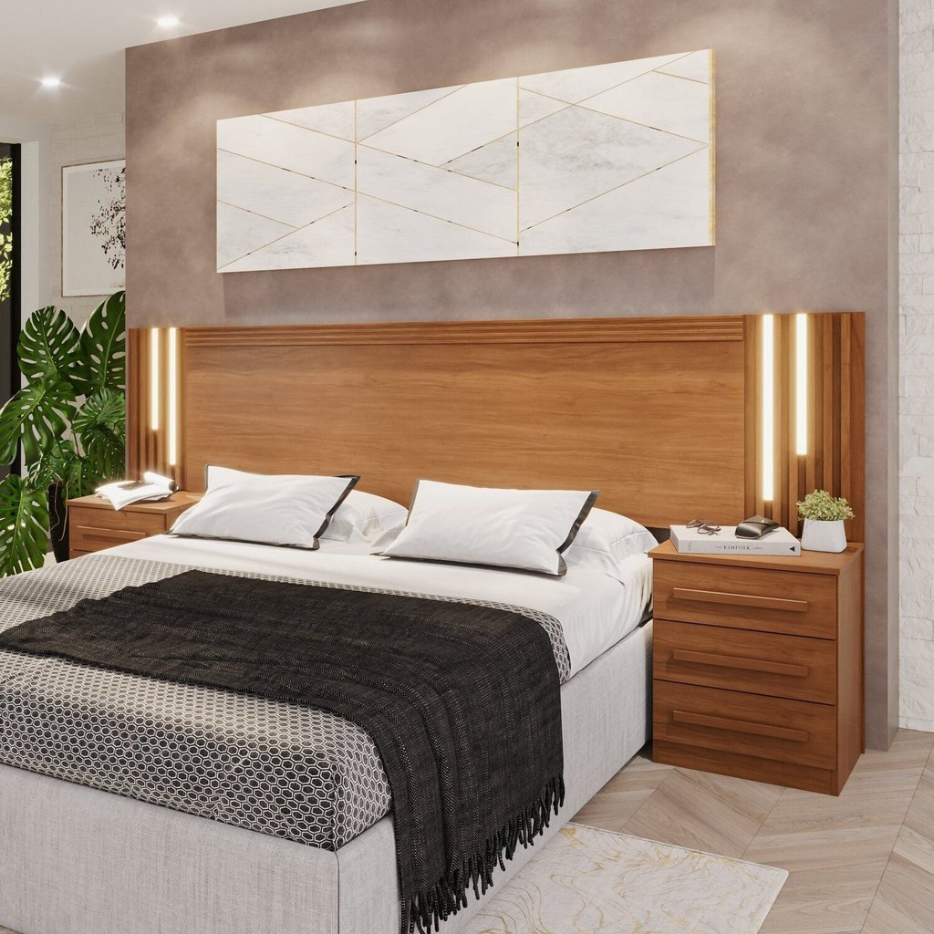 Cabeceira Casal Extensível com Led Luminous Yescasa Cinamomo em Oferta na Shopee