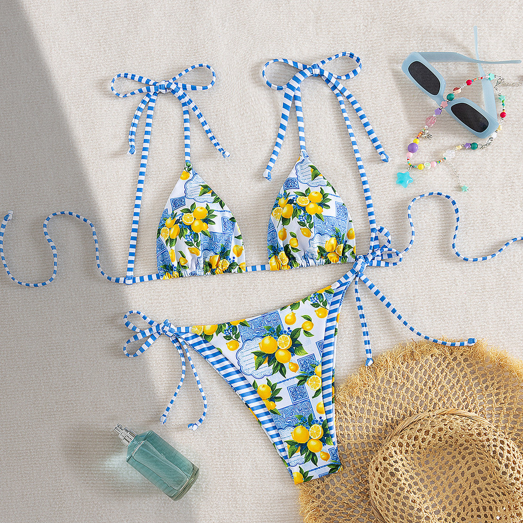 Biquini Femin Novo Estilo Split Impresso Maiô Senhoras com Almofada no Peito Férias na Praia em Oferta na Shopee