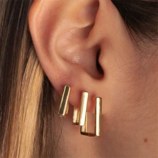 Três pares de brincos retangulares clássicos e elegantes, banhados a prata 925 ou ouro 18k