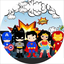 Painel Redondo Mini e Grande 50x50 e 150x150 com Capas Tema Heróis Cute para Menino e Menina