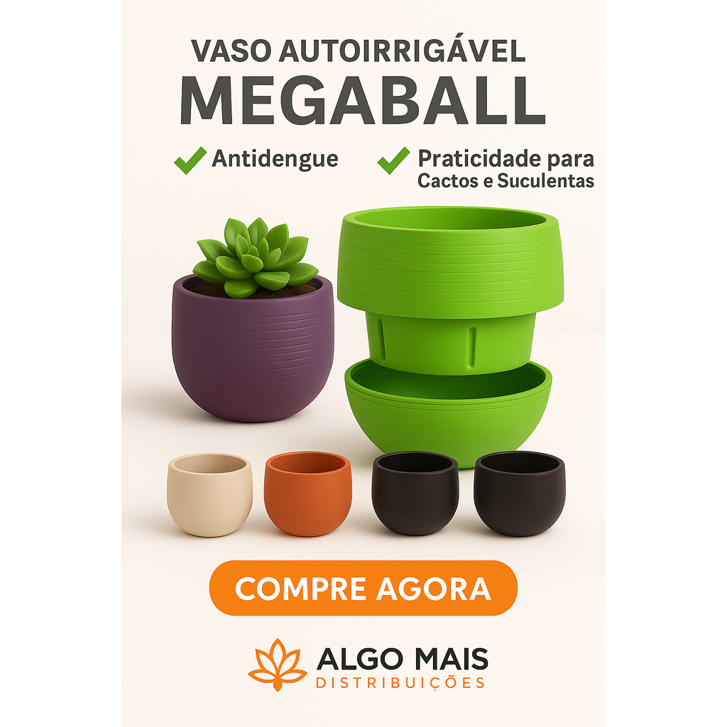 Vaso Decorativo Autoirrigável MEGABALL para Cactos e Suculentas - Antidengue
