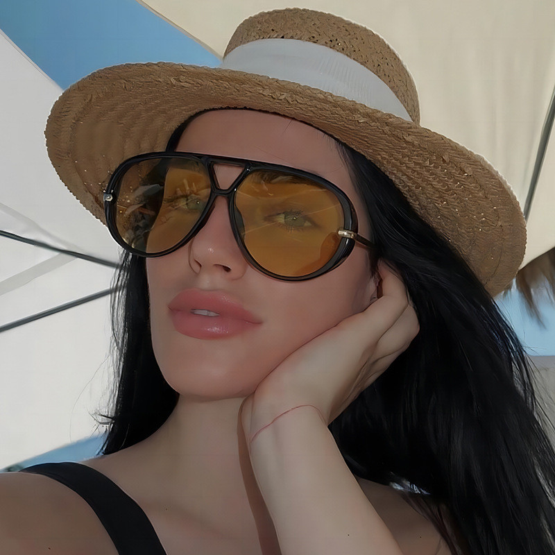 Moda Redonda Óculos De Sol Para Mulheres Retro Designer De Luxo Ponte Dupla Quadro Tons UV400 em Oferta na Shopee