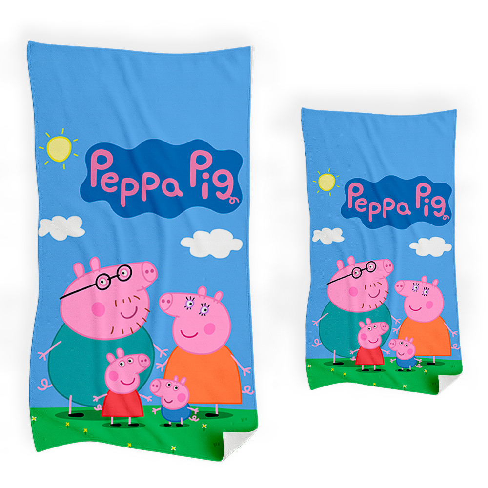 kit Toalha de Banho e Praia e rosto  Peppa Familia - Ótima Qualidade !! em Oferta na Shopee