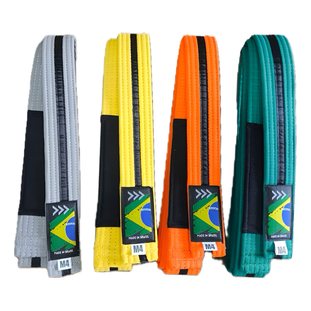 Faixa Jiu Jitsu Infantil Fita Preta Ponta Preta Algodão EVA 6 Costuras Reforçada Oficial