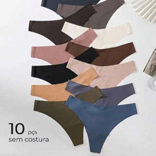Kit 10 Calcinha Sem Costura Modelo Tanga de Corte a Laser Lingerie Feminina Confortável em Oferta na Shopee