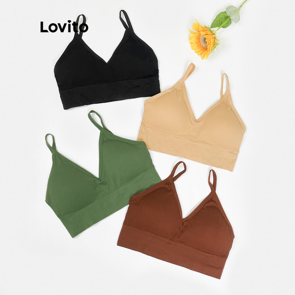 Lovito Sutiã Esportivo Beauty-Back com Almofadas Removíveis L00002 nas Cores Verde , Preto...