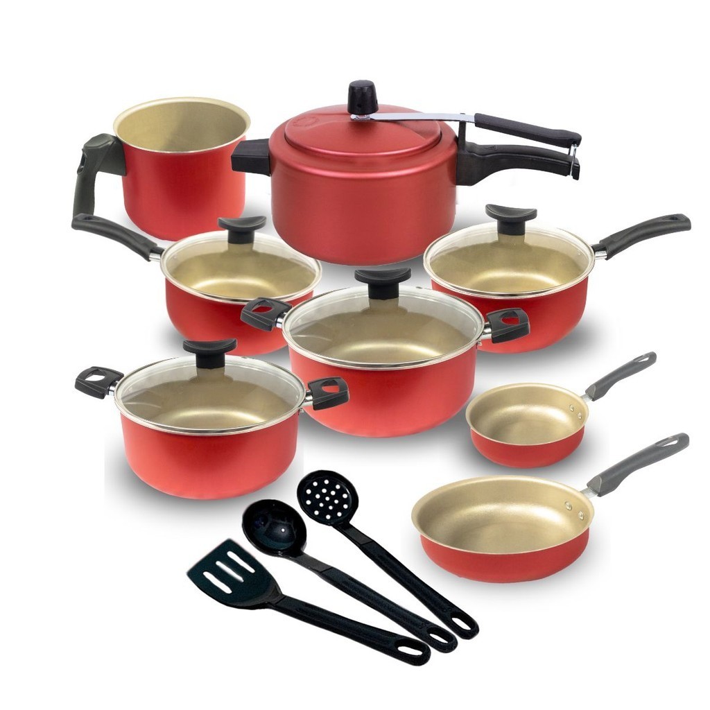 Conjunto Jogo de Panelas Moscou Teflon 11 Pçs  Panela de pressão Antiaderente