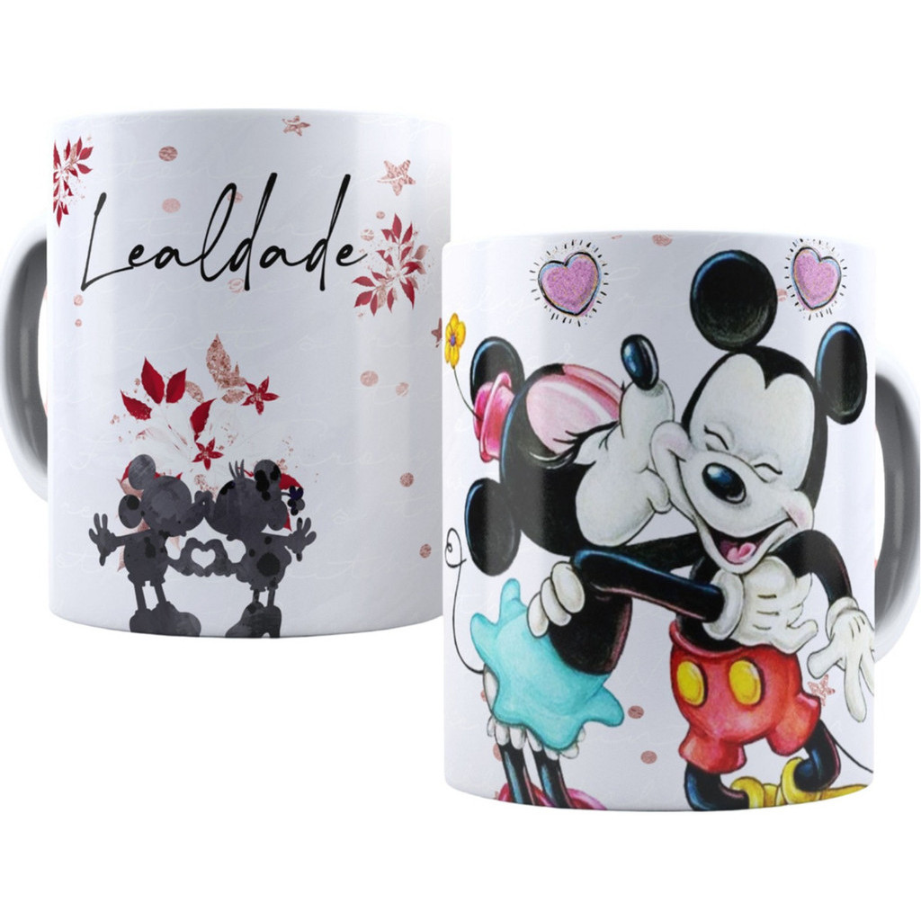 Caneca Porcelana Mickey E Minnie Lealdade Xícara 325ml