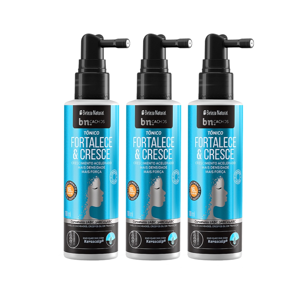 Kit Tônico Capilar Beleza Natural Fortalece e Cresce 100ml bn.Cachos (3 Unidades) em Oferta na Shopee