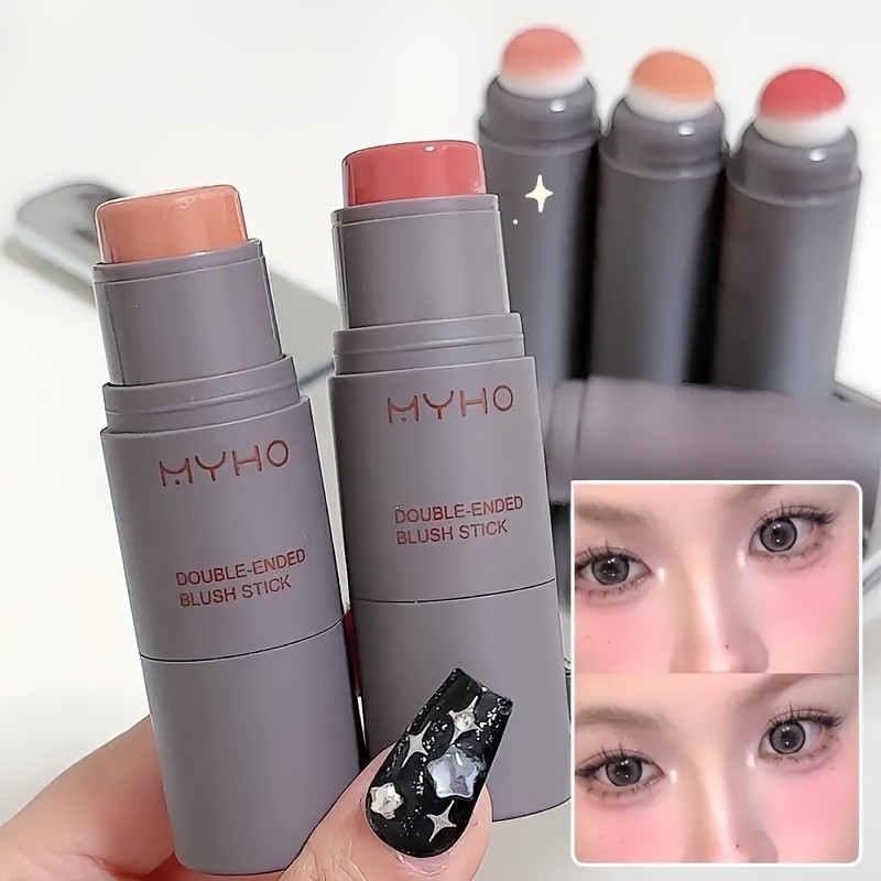Blush Em Bastão De Duas Cabeças : Dupla Utilização Fosca De Longa Duração Para Bochechas E Lábios (Portátil)