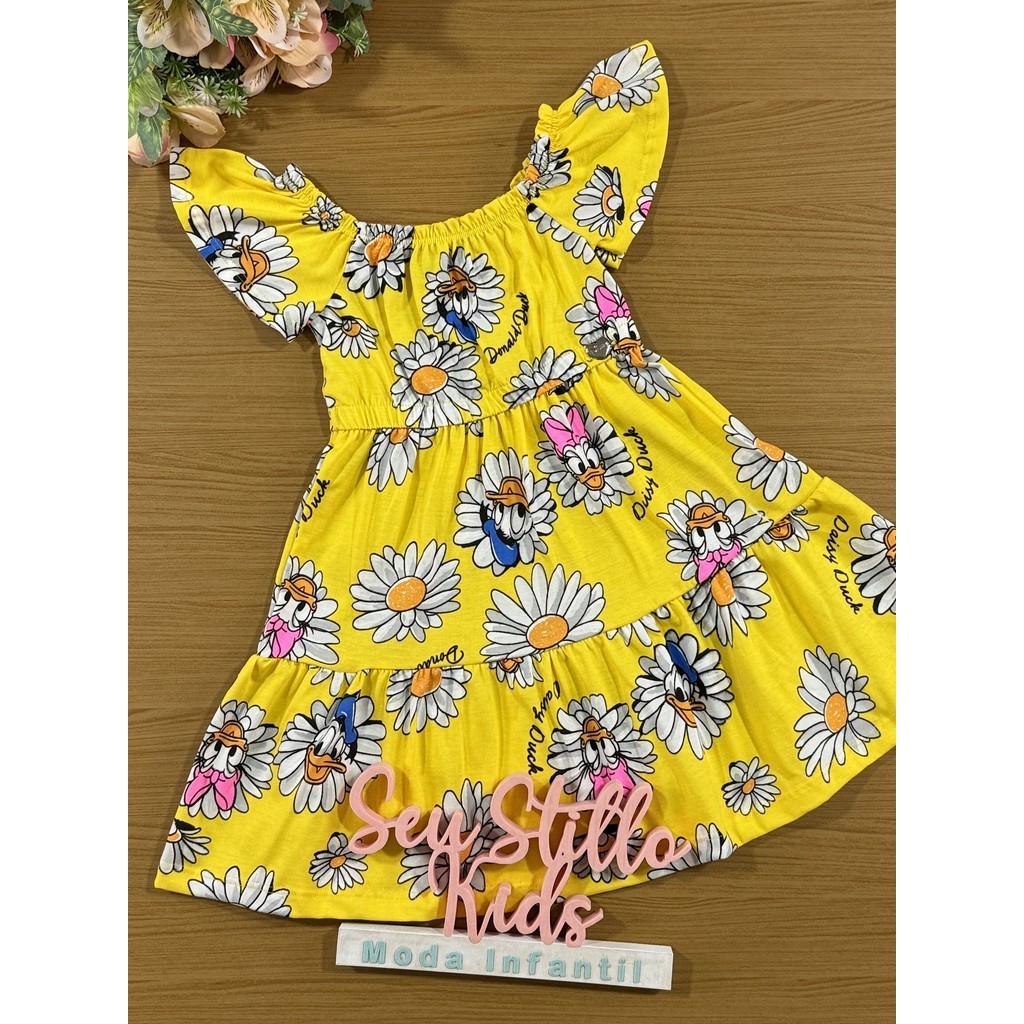 Vestido Infantil Momi Verão Amarelo Margarida e Donald Disney