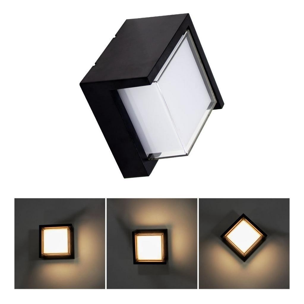 Arandela Iglu Preta Quadrada 16x16cm12w 3000k IP65 St448