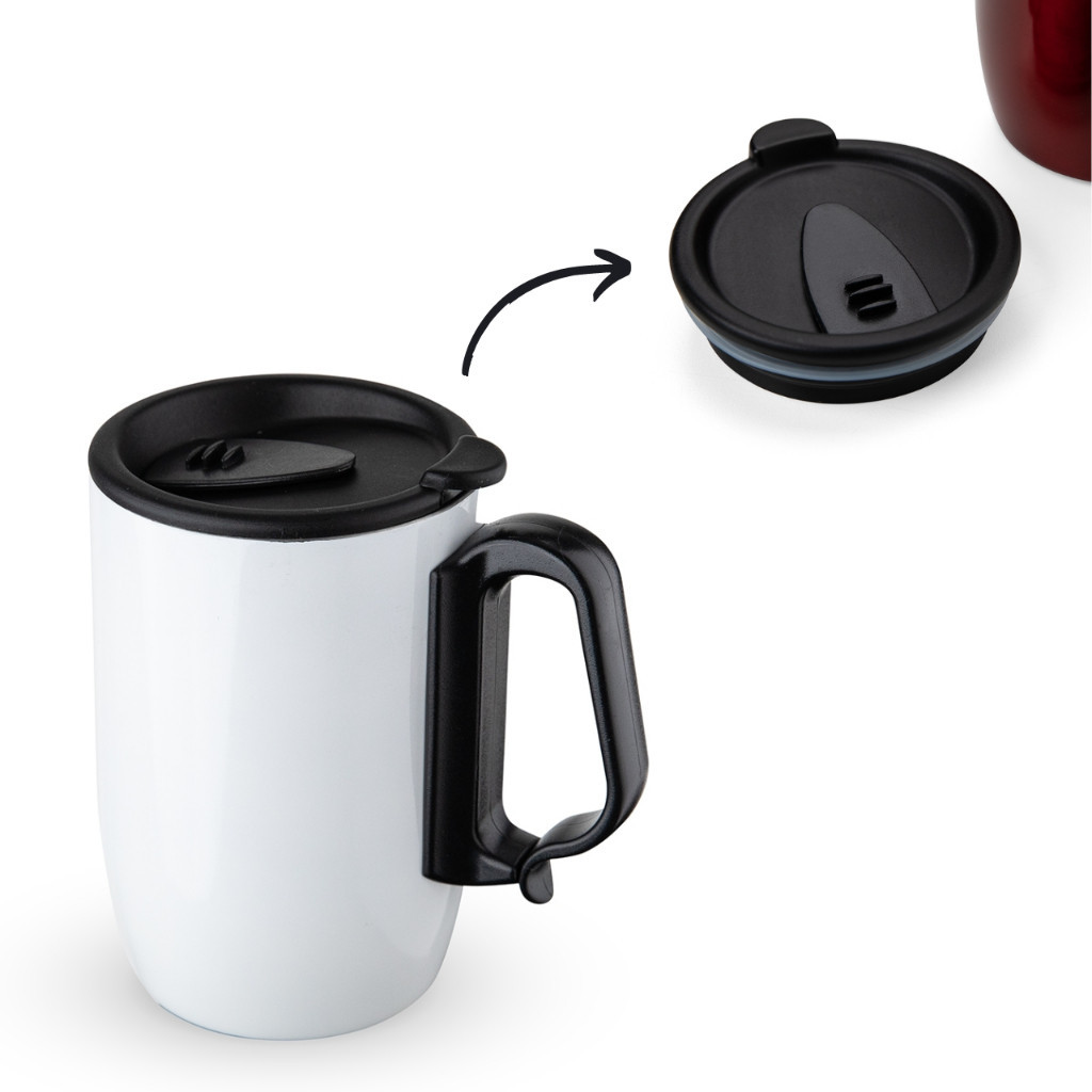 Caneca Inox Parede Dupla copo 350 ml com tampa que desliza com alça cores para bebida em Oferta na Shopee