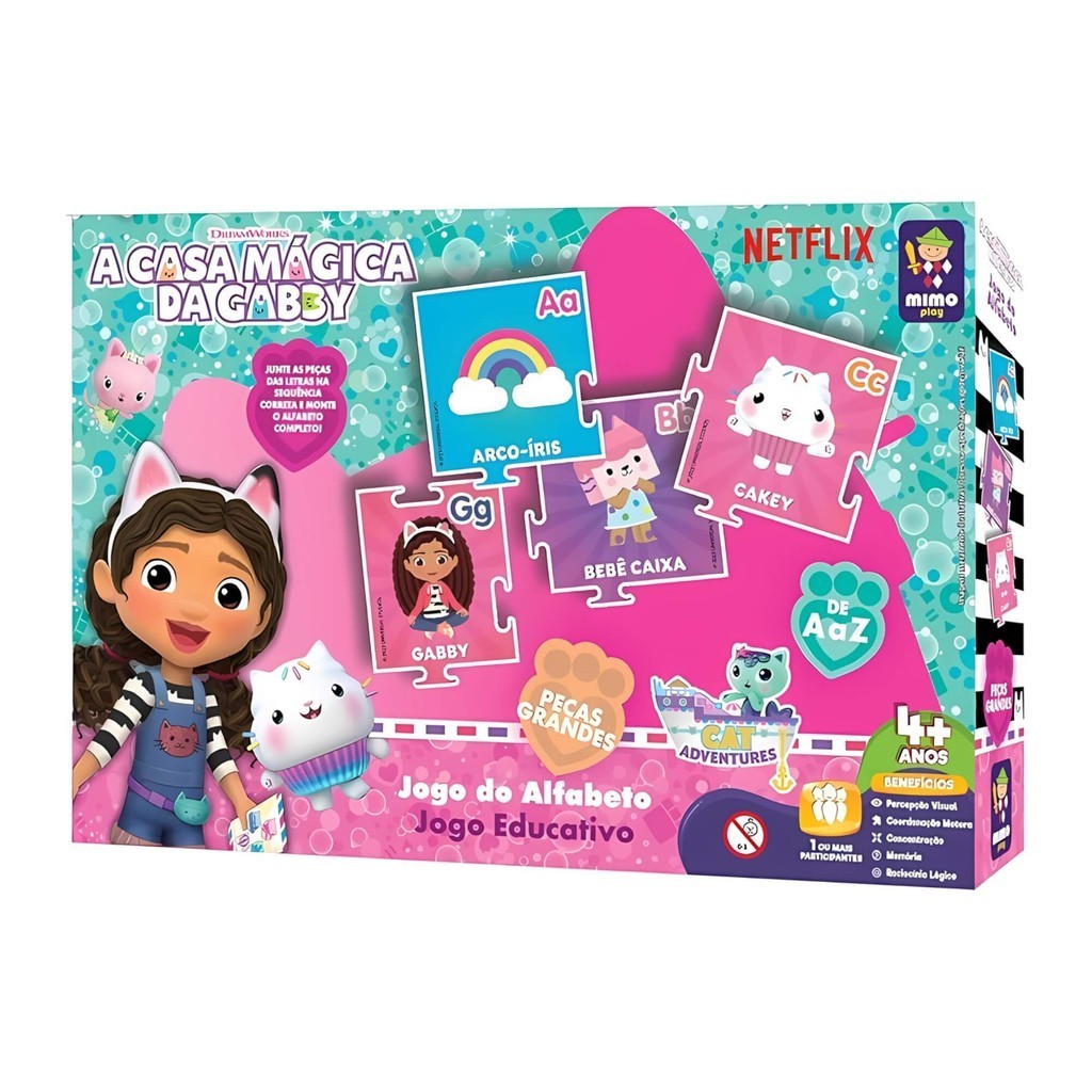 1x Jogo Educativo Alfabeto Casa Mágica da Gabby Mimo Toys Brinquedo Desenvolvimento Alfabetização