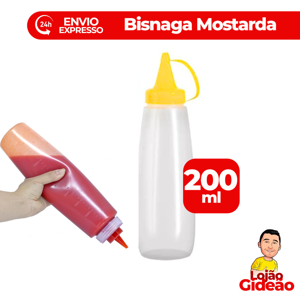 Bisnaga de Mostarda Pote Molho Amarelo Bico 200 ml Com Tampa P/ Lanchonete Restaurante