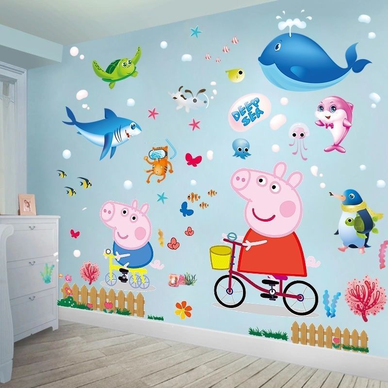 Papel de parede Autocolantes Autocolantes de parede Autocolantes de desenho animado Pintura Decorativa Meninas Meninas Quarto de Crianças Decoração Jardim de Infância Autocolantes de parede Piggy Peppa