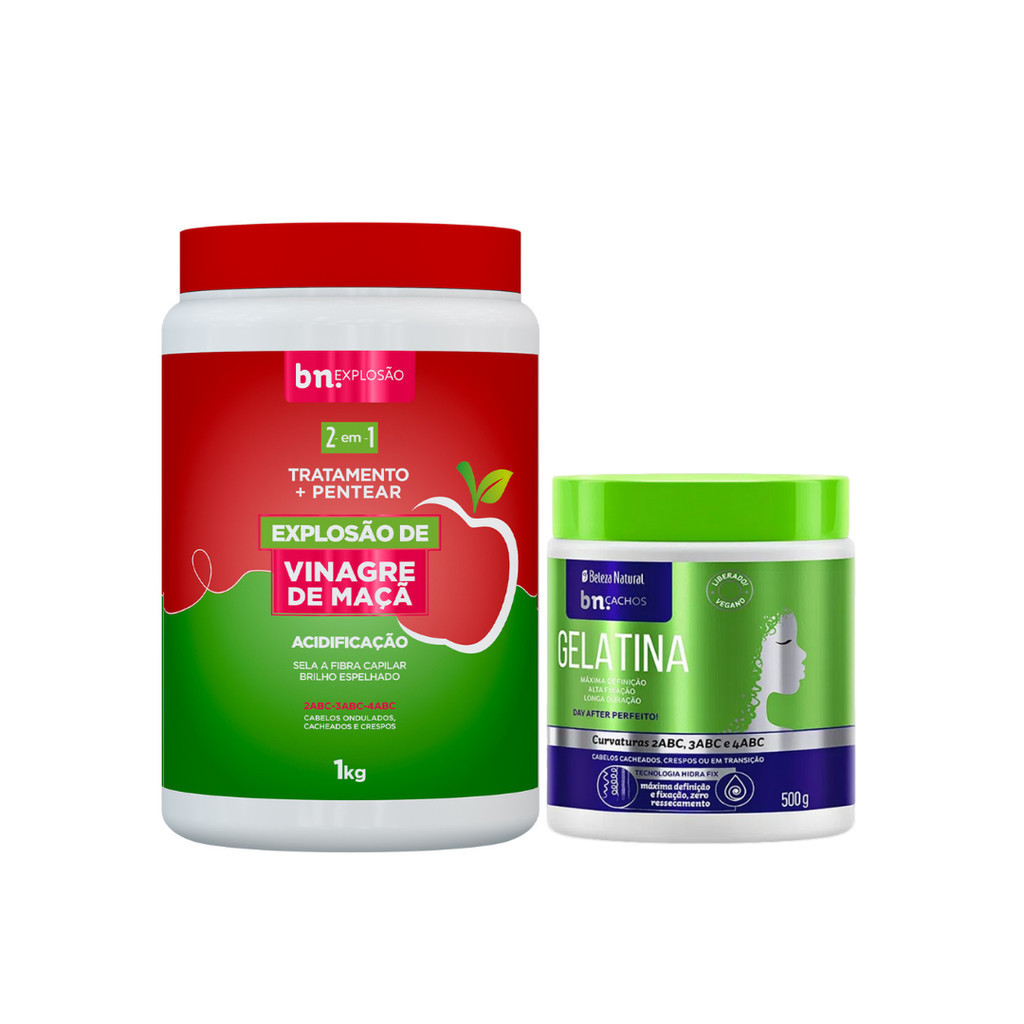 Creme de Pentear e Tratameno Explosão de Vinagre de Maça 1Kg + Gelatina 500g em Oferta na Shopee